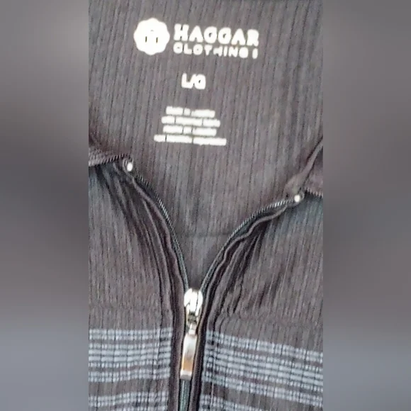 Haggard Men's Golf Shirt Black Long Sleeve Pullover 3/4 Zip Striped Texture L - Picture 2 of 11